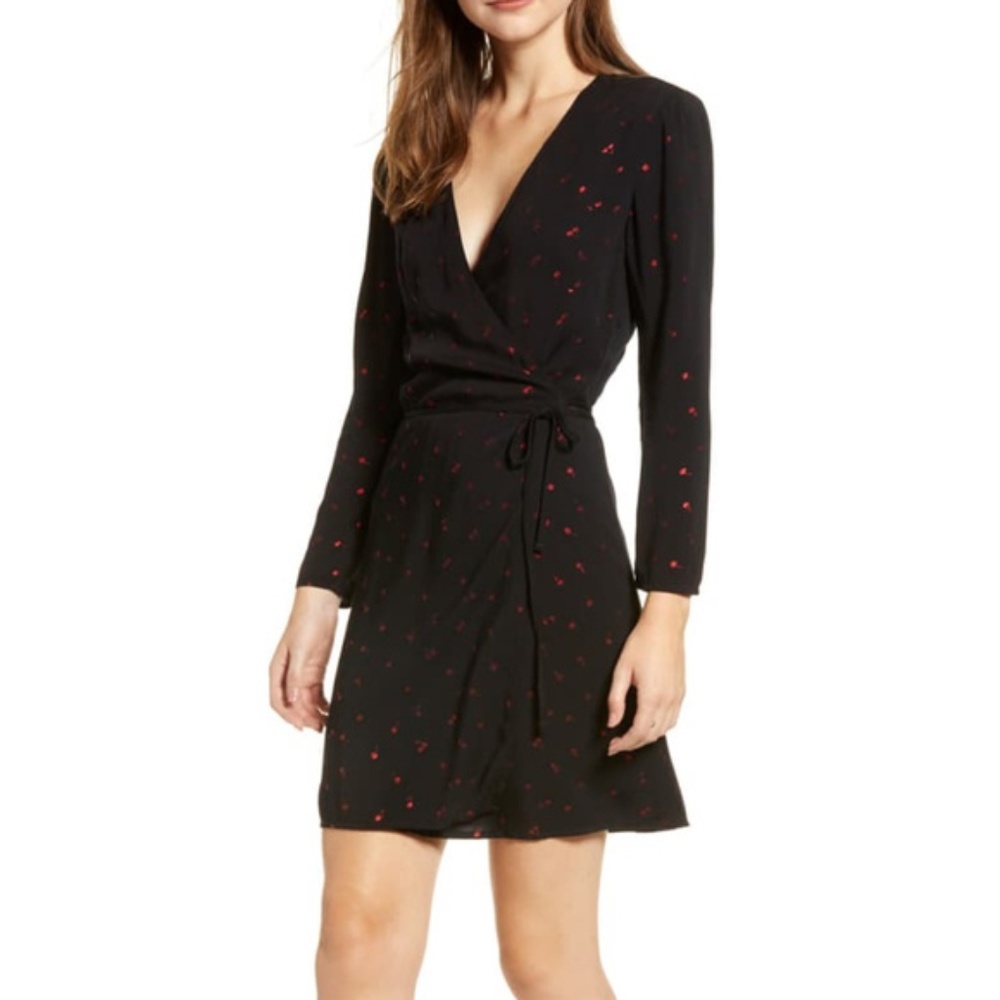 NWT $178 Rails Lola Mettalic Cherries Wrap Dress in XS!